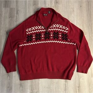 Chaps Fair Isle 1/4 Zip Cotton Sweater, Red w/Nordic Print, Mock Neck, Men's 4XB